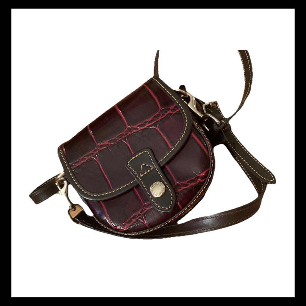 🦆Dooney & Bourke Croc- Embossed Leather Brown Cognac Mini Flap Crossbody🦆 - Picture 15 of 17